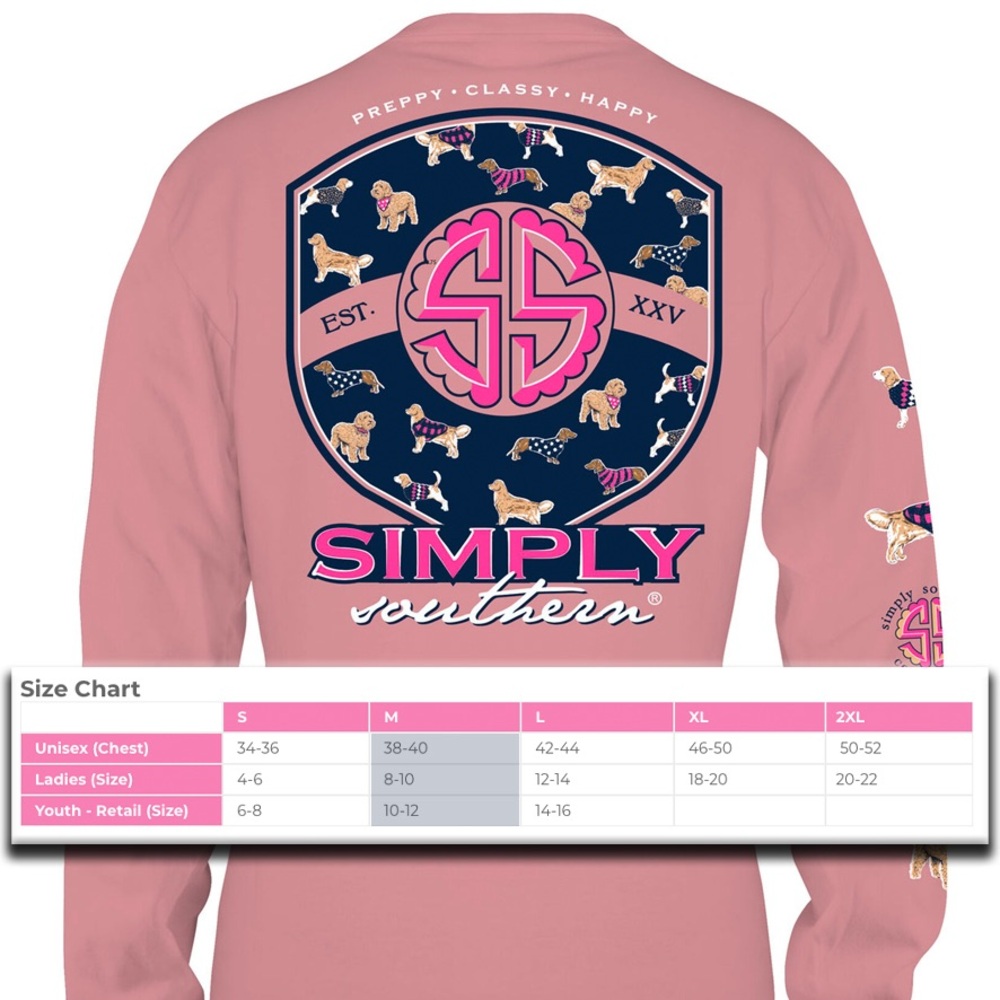 Simply Southern Pink Long Sleeve Tee with Dogs All over & SS Logo NEW - Picture 7 of 9